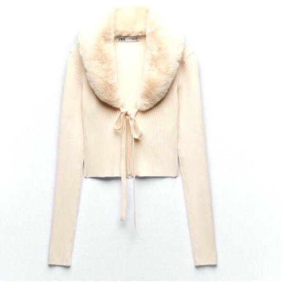 NWT Zara Faux Fur Knit Cardigan Size XS - Picture 11 of 16